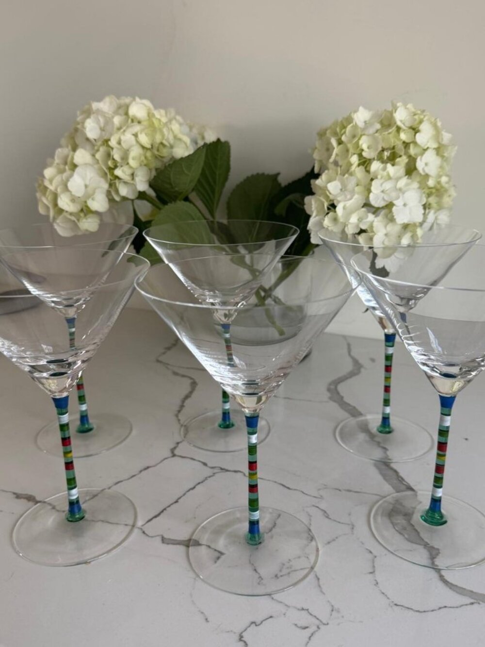 Set of 6 Crystal Martini Glasses Multicolor Stem Modern Barware